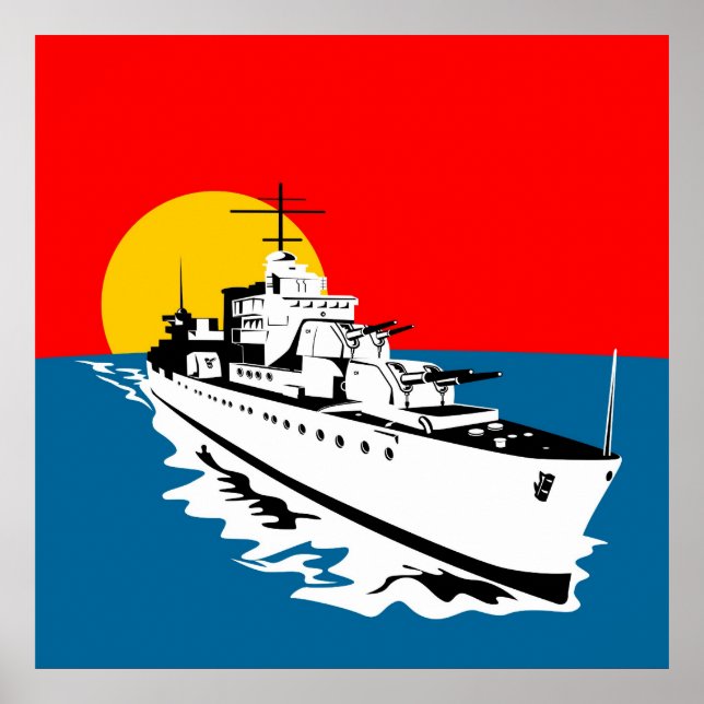 Navio de guerra marinho com armas grandes poster (Frente)
