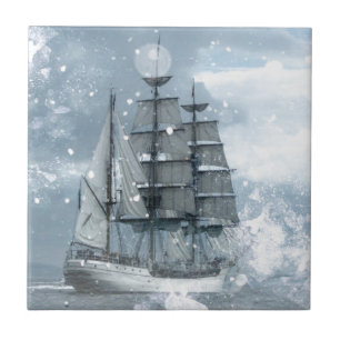 navio de pirata do vintage da tempestade da neve