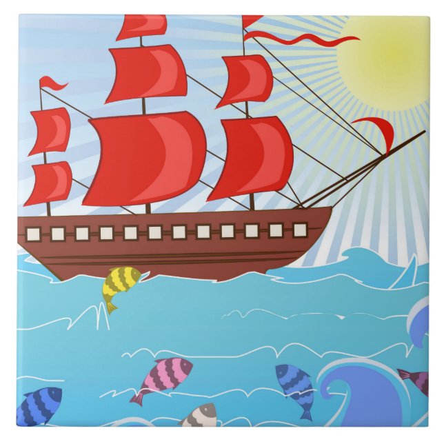Navio de pirata vermelho ilustrado (Frente)