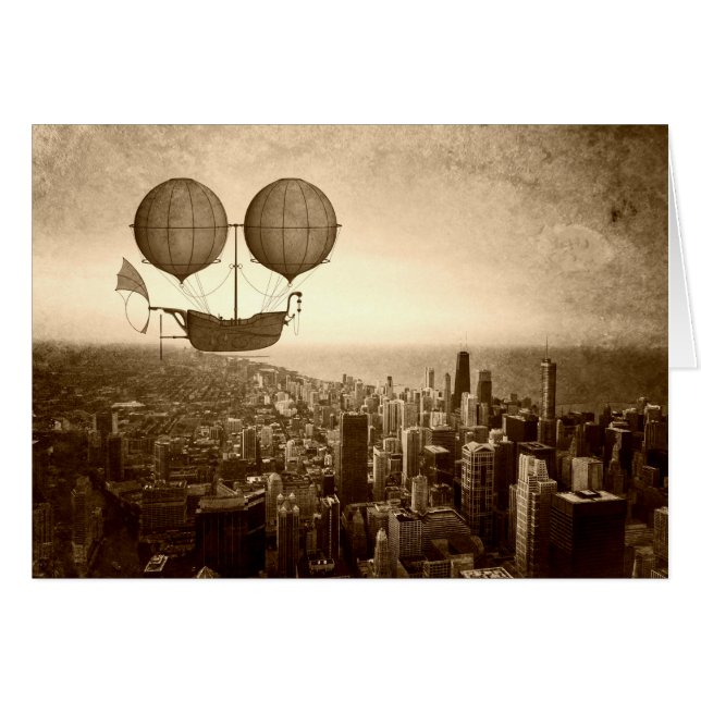 Navio De Vapor Sobre O Cartão Plano De Chicago (Frente Horizontal)