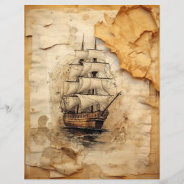 Navio de vela com colagem manchada de café