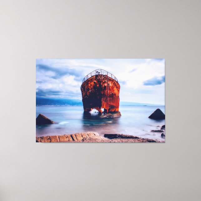 Navio Em Arte De Canvas Oceânica (Frente)