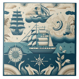 Navio náutico e arte cerâmica no mar Themed n.o 10