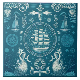 Navio náutico e arte cerâmica no oceano