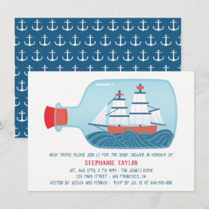 Navio náutico em convites de um chá de fraldas d
