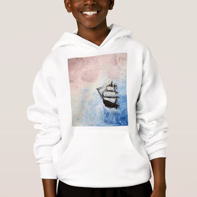 Navio no mistério das nuvens borda ondas marítimas (Frente)