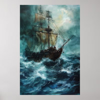 Navio pirata majestoso na Poster de arte do alto m