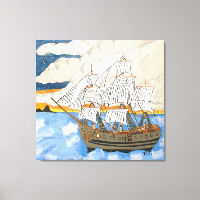 Navio pirata no mar na Canvas (Frente)