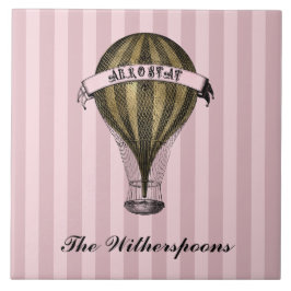 Navio Steampunk em Monograma de Stripes Rosa Vinta