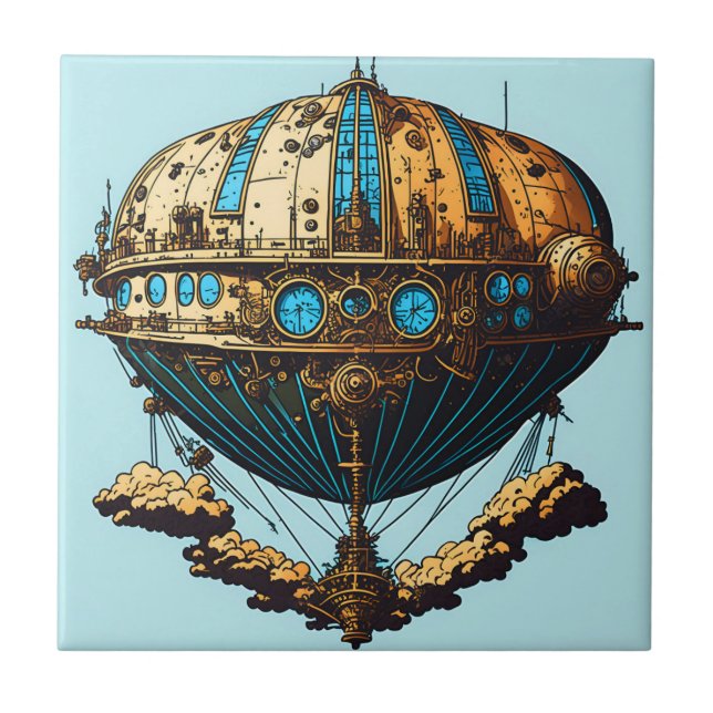Navio Steampunk Sonha Azulejo cerâmico (Frente)