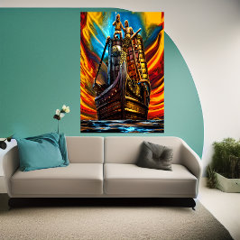 Navio Viking no mar | AI Art Poster