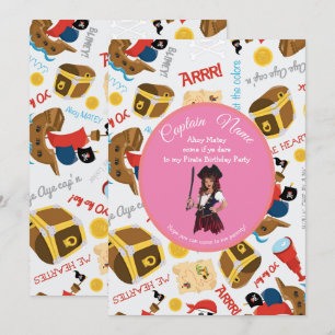 Navios Cor-de-Rosa e Tesouro  Convite de Festa Pir