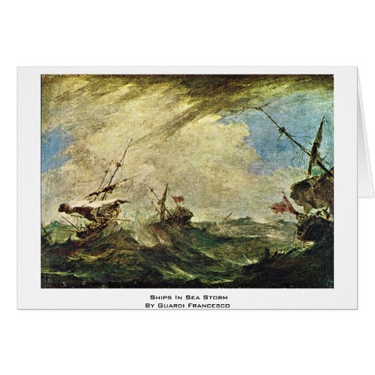 Navios na tempestade do mar por Guardi Francesco Cartão