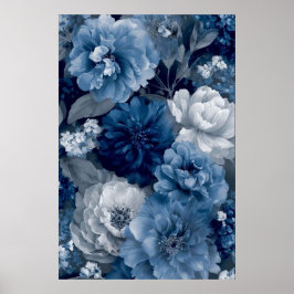 Navy and Dusty Blue Floral Art Poster 3 of 3