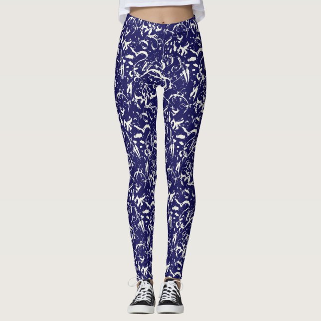 Navy Blue Abstract Leggings  (Frente)