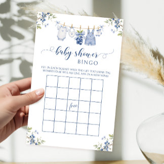 Navy Blue Berry Sweet Baby Boy Shower Game Bingo