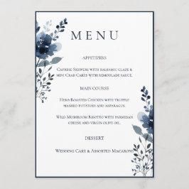 Navy Blue Botanical Wedding Menu