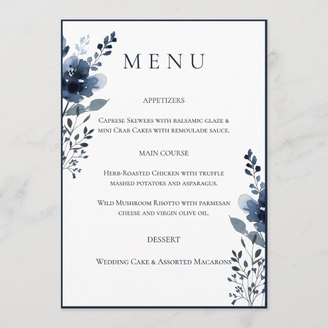 Navy Blue Botanical Wedding Menu (Frente)