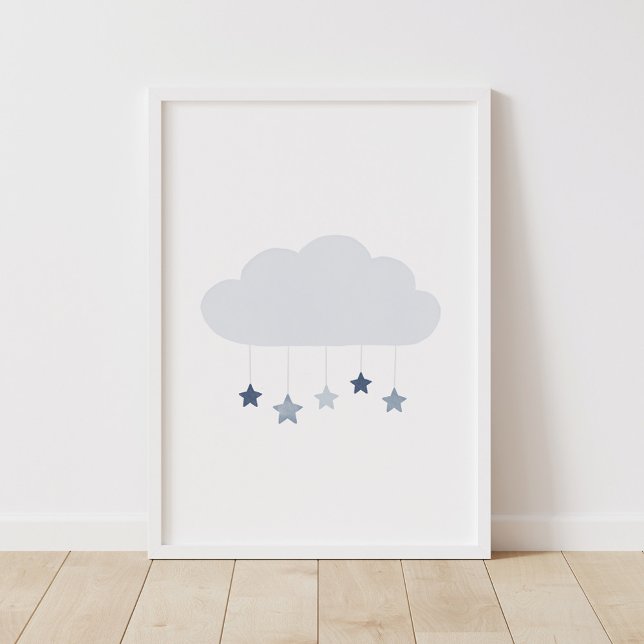 Navy Blue Cloud and Stars Boy Nursery Poster (Criador carregado)