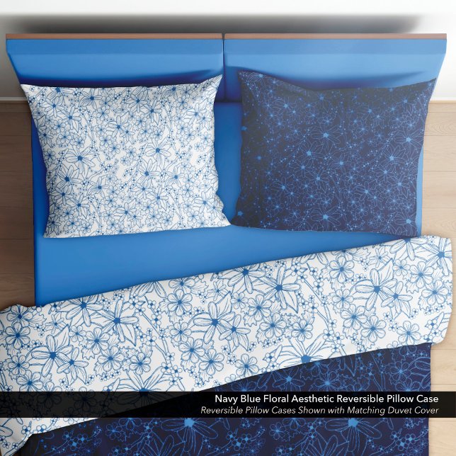 Navy Blue Floral Aesthetic Reversible (Navy Blue Floral Aesthetic Reversible Pillow Cases)