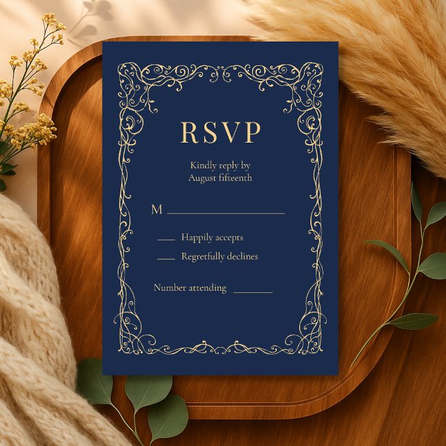 Navy Blue Gold Minimalist Wedding RSVP  (Criador carregado)