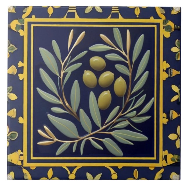 Navy Blue Green Olives Mediterranean Olive Branch (Frente)