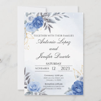 Navy blue peony rose wedding invitation, boda