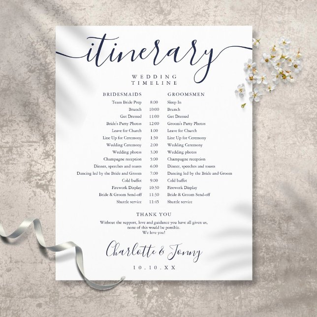 Navy Blue Schedule Wedding Itinerary Timeline (Criador carregado)