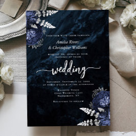 Navy Blue Silver Floral Elegant Wedding