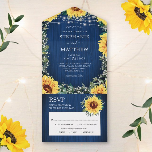 Navy Blue Sunflower Lights Rustic Wedding (Criador carregado)