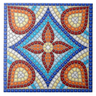 Navy Blue Teal White Red Marble Moroccan Mosaic 