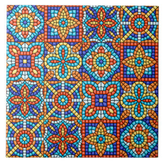 Navy Blue Teal White Red Marble Moroccan Mosaic 