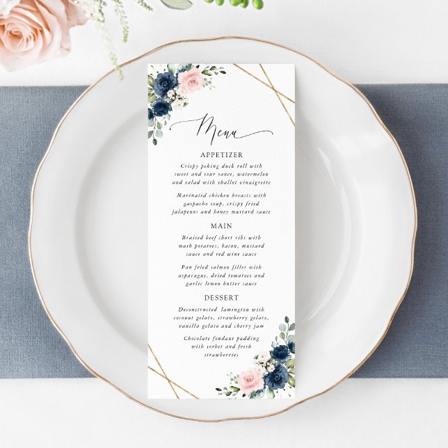 Navy Flowers, Pink Flowers, Bridal Shower Menu (Criador carregado)