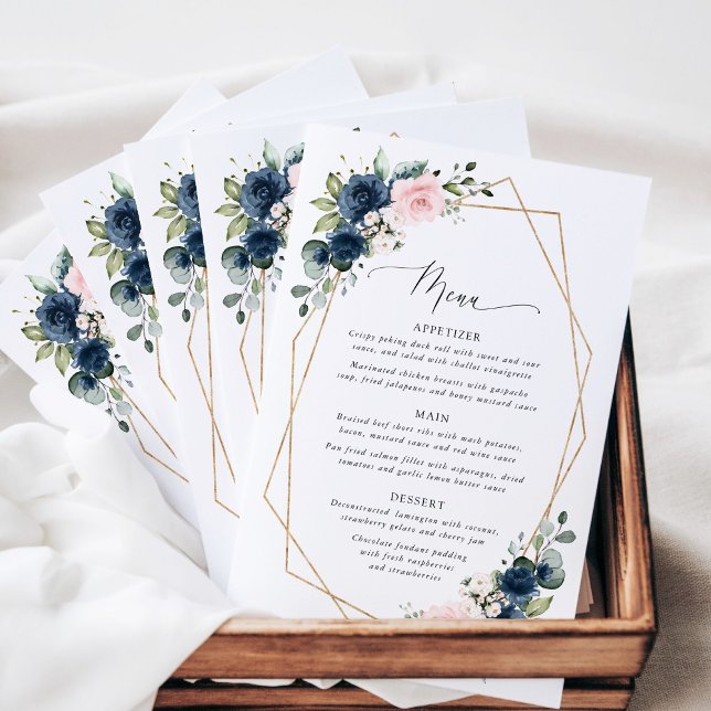 Navy Flowers, Pink Flowers, Bridal Shower Menu (Criador carregado)