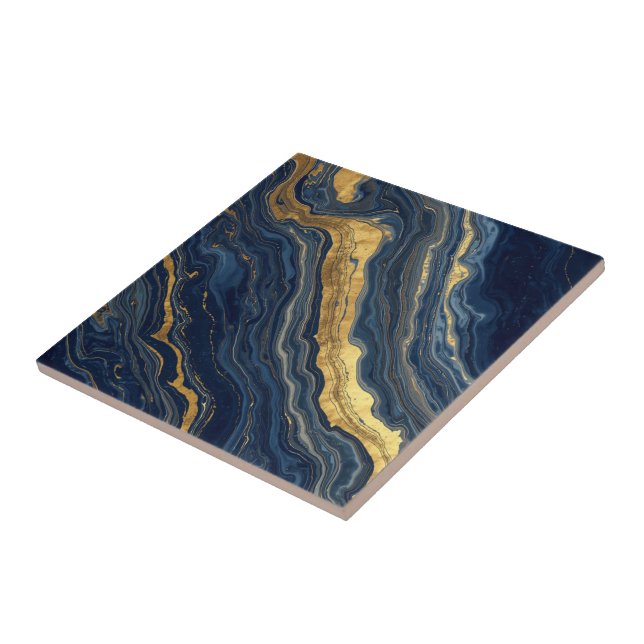 Navy & Gold Natural Marble – Luxury Ceramic Tile (Lateral)