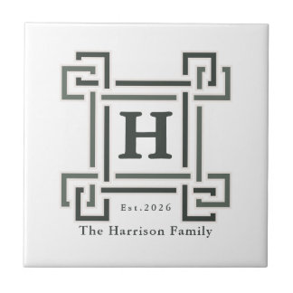 Navy Gray Greek Key Monogram Family Crest