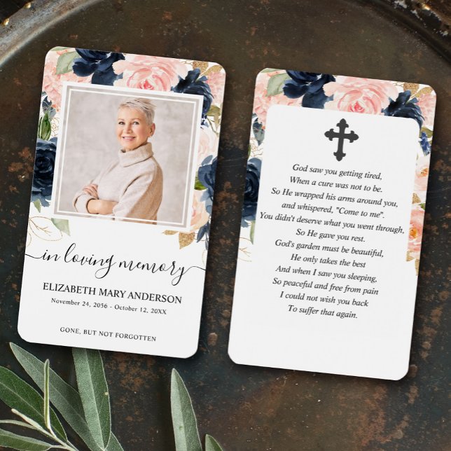 Navy Pink Floral Photo Sympathy Funeral Prayer (Criador carregado)