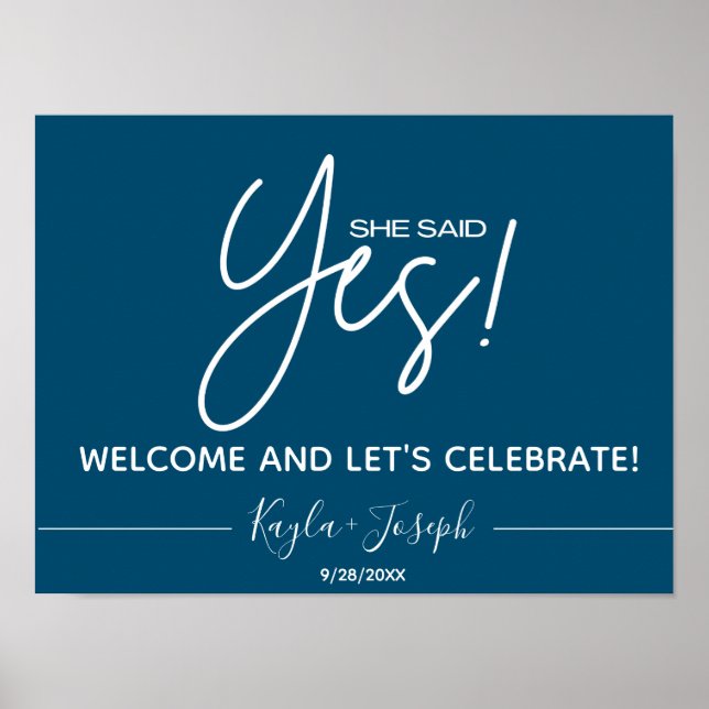 Navy She said Yes Engagement Welcome Poster (Frente)