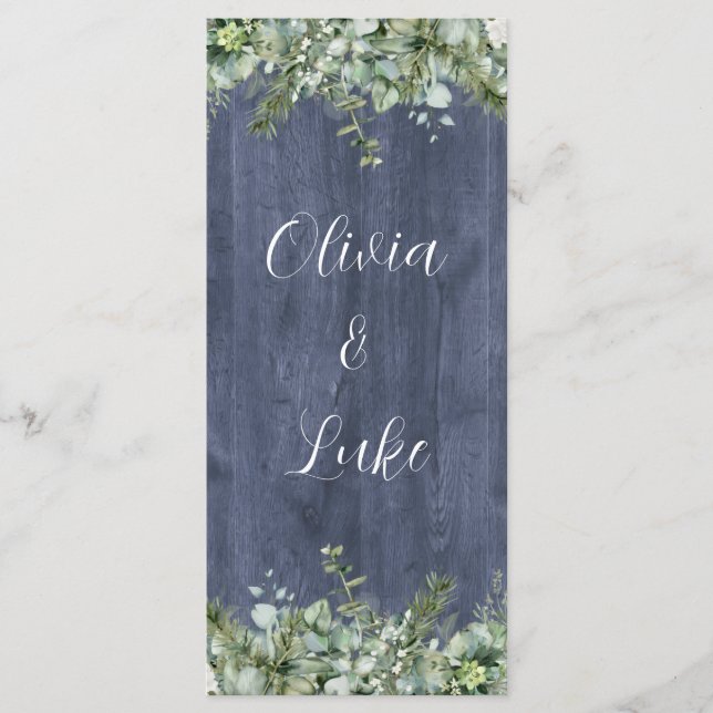 Navy Wood Eucalyptus Wedding Menu | Rustic Florals (Frente)