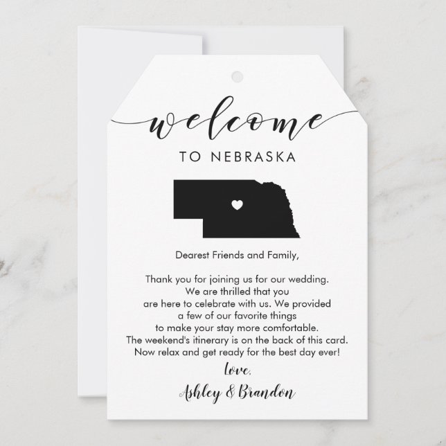 Nebraska Wedding Tag Letter Itinerary (Frente)