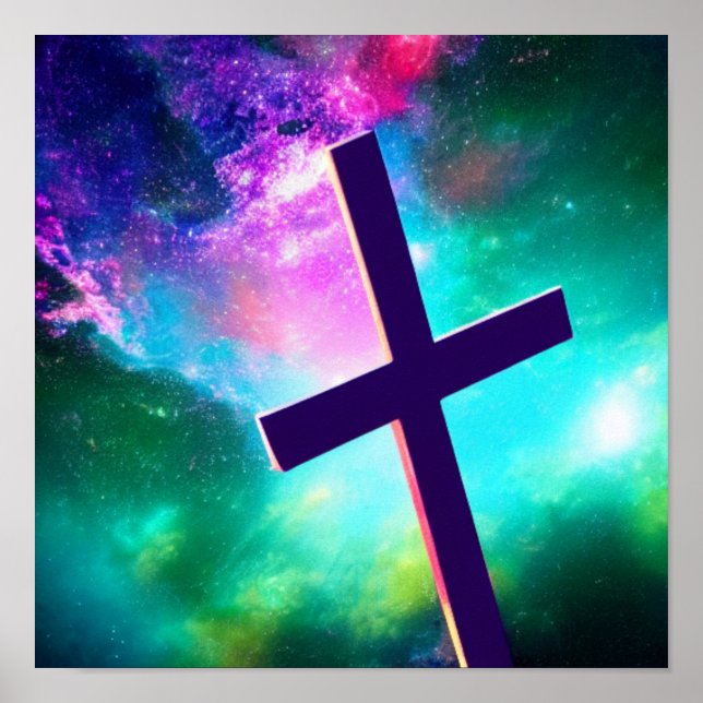 Nebulosa Teal com Poster de Cross Spacescape (Frente)