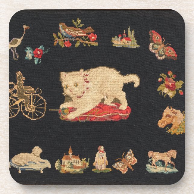 Needlepoint Kitty Glossy Porta copos brilhante (Frente)