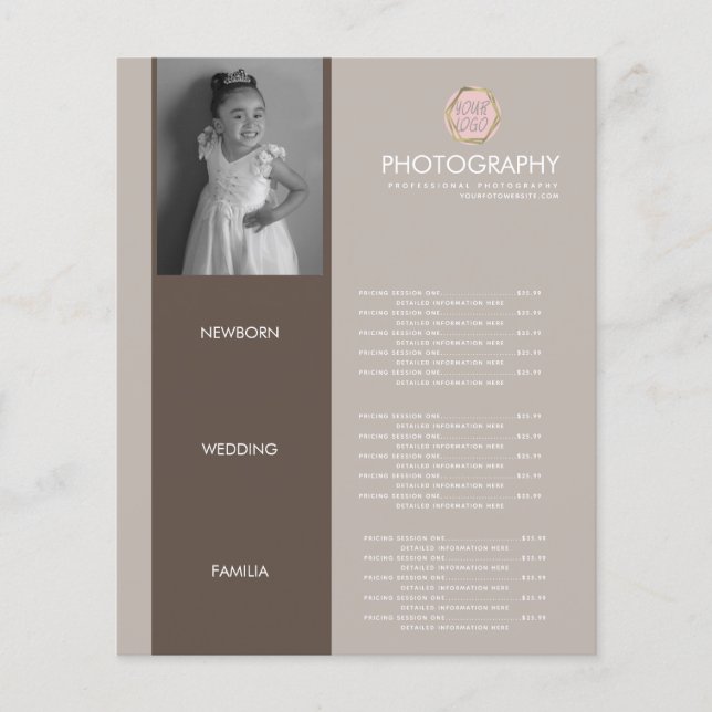 Negócios de Fotografia Seu Logotipo Menu Terroso (Frente)