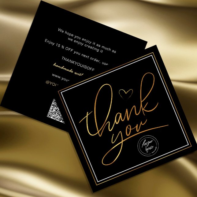 Negócios Obrigado Elegante Preto e Dourado (Professional Business Thank You Elegant Black Gold Card. Send and extra special THANK YOU message)