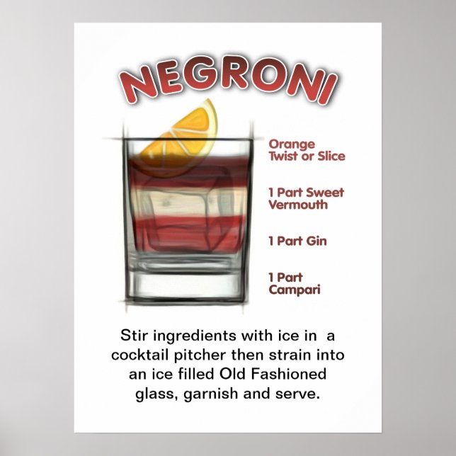 NEGRONI, Poster de arte de recepção de coquetéis d (Frente)