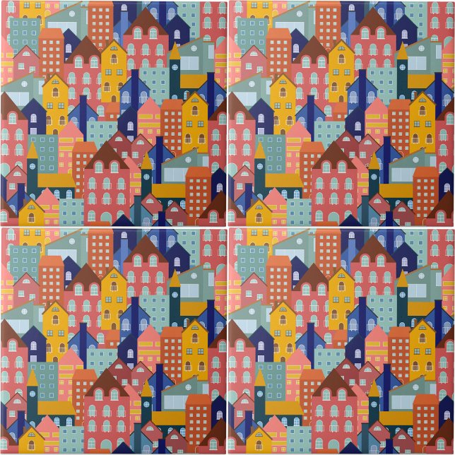 Neighborhood Block City Houses Pattern (Neighborhood Block City Houses Pattern Ceramic Tile)