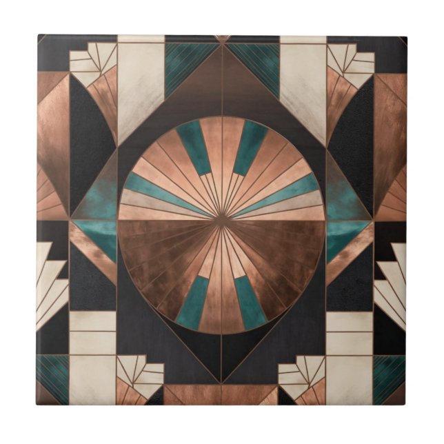 Neo Art Deco Geometric Teal Copper Gold Sunburst (Frente)