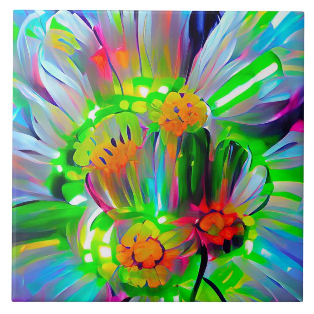 Neon Abstrato Daisies com cores vívidas (Frente)