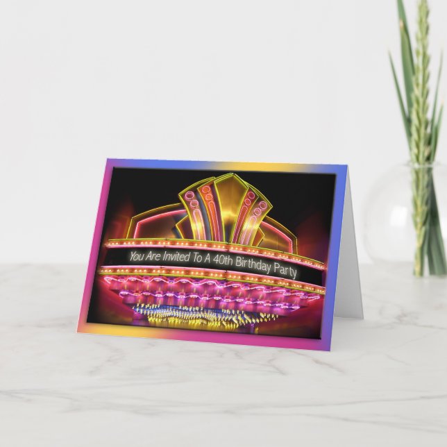 Néon aniversário de 40 anos convite de festas ilum (Frente)