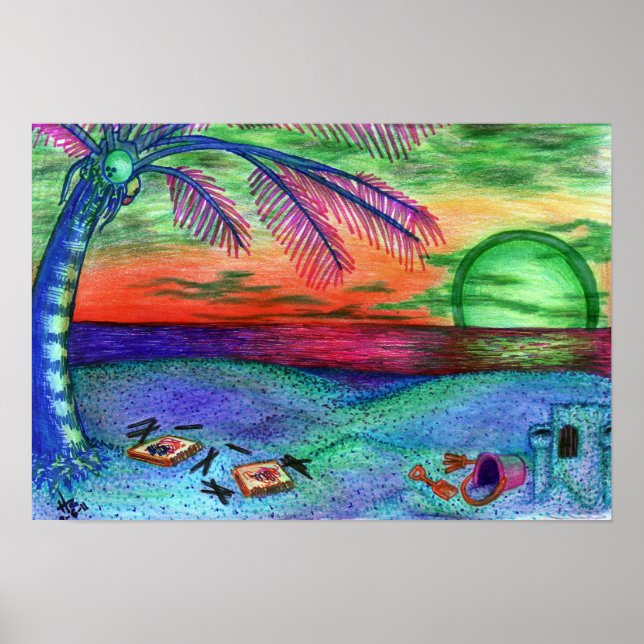 "Neon Beach" Psychedelic 11x13 Wall Poster (Frente)